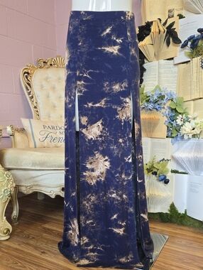 Tie-dye High-slit Maxi Skirt from Love Culture SM Navy Blue & Tan